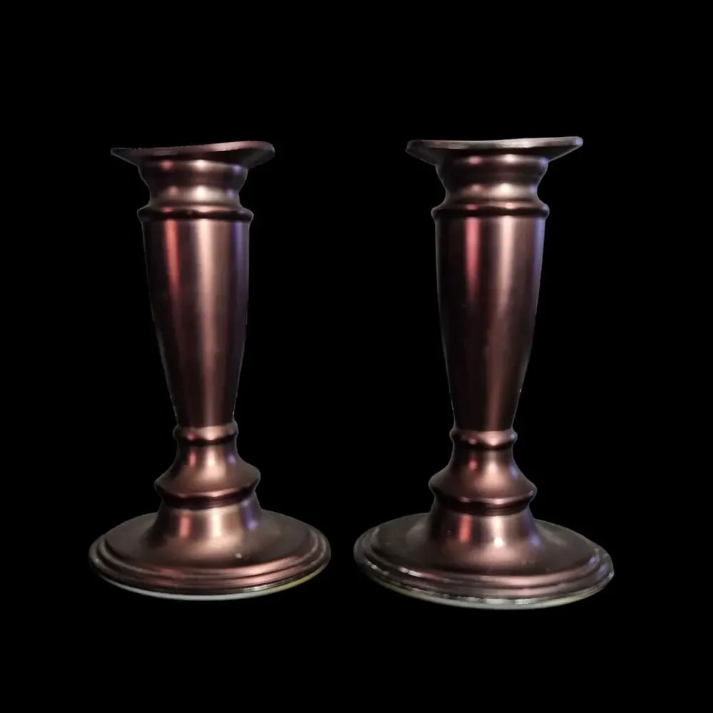 Valerie Copper Tone Metal Taper Candle Holders Vintage Matching Pair